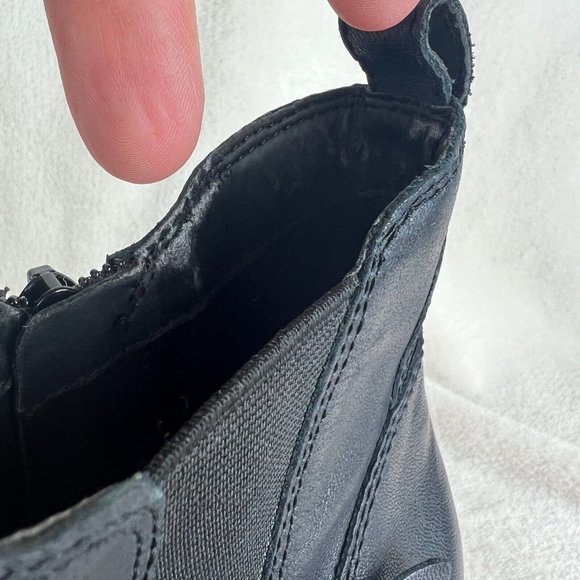 Lucky Brand Yishi Ankle Booties 8.5 Black Leather Stacked Wedge Zip Buck… - Picture 10 of 12